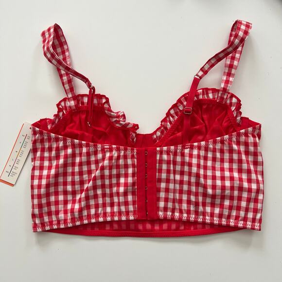 Colsie red gingham plaid corset underwire crop top - Picture 4 of 7